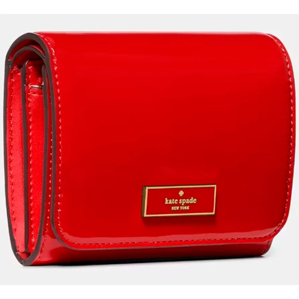 S Kate Spade Bridget Patent Small L-Zip Bright Red Wallet KN254 NWT $189 Retail